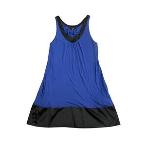 Express Blue Black V-Neck Knit Mini Sleeveless Shift Pocket Dress SZ M Coastal